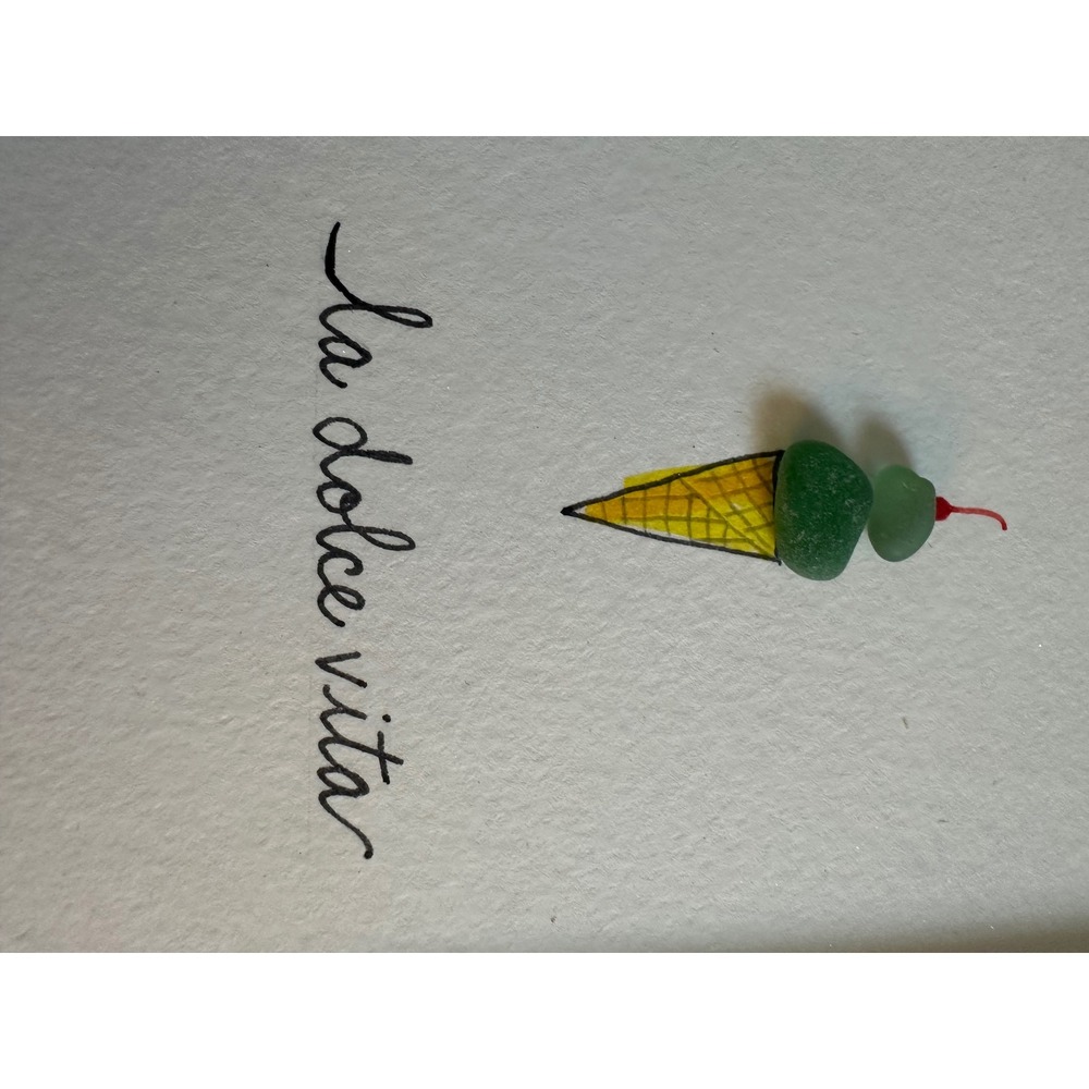 Lucas La Dolce Vita Sea Glass Art Framed Ice Cream Cone Wall Decor White 5x7 - Picture 2 of 5